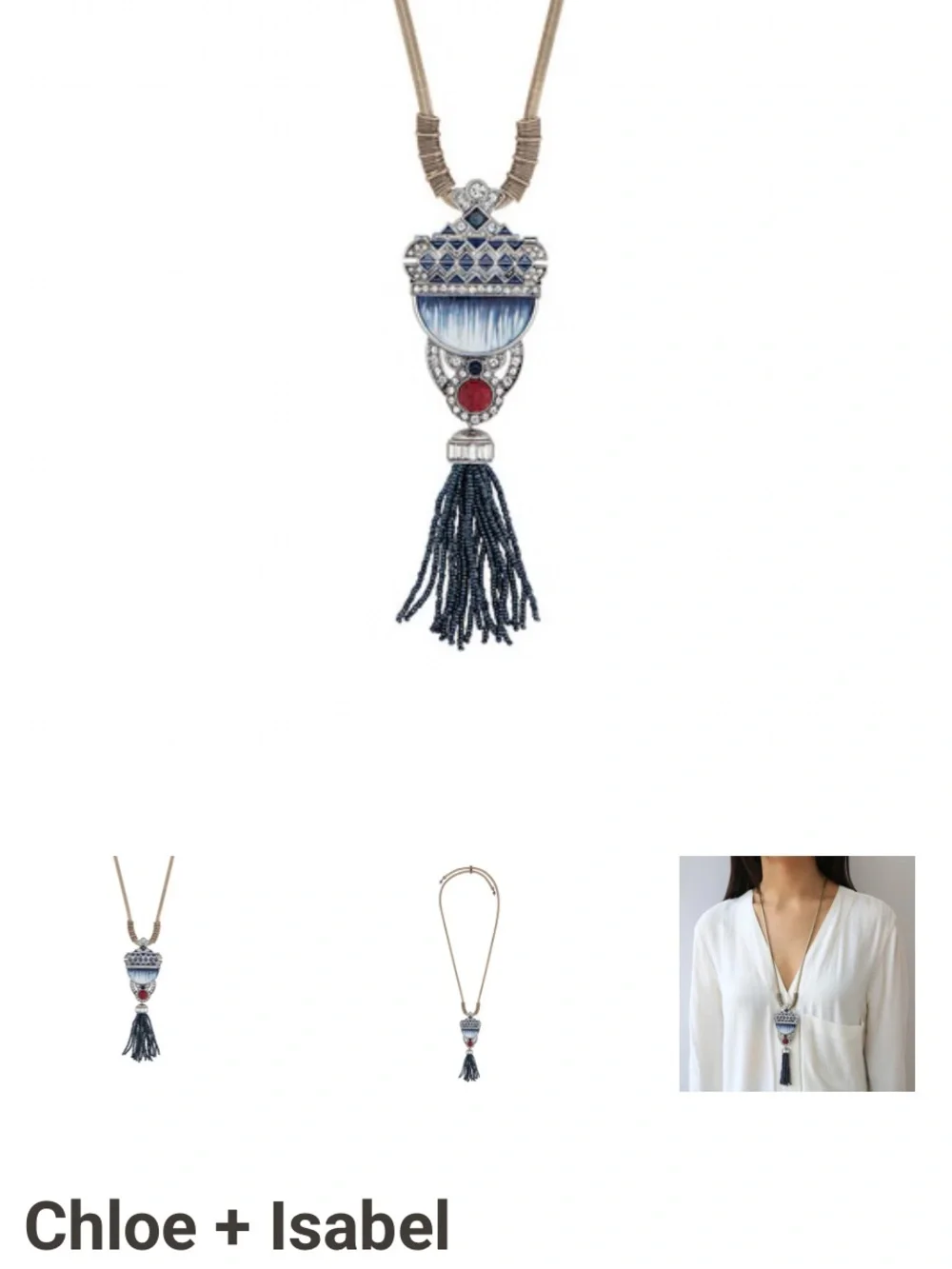 Blue Beaded Tassel Pendant Necklace with Pink Accent